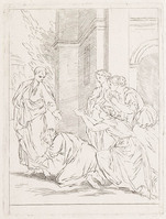 KG 12189
          <br/>
          Illustratie van Manuscript Terentius (Bibliothèque du Roi, Paris). Smekende ouderling en 3 jonge dames.
          <br/>
          <em>Picart, Bernard (1673-1733) - attr.</em>